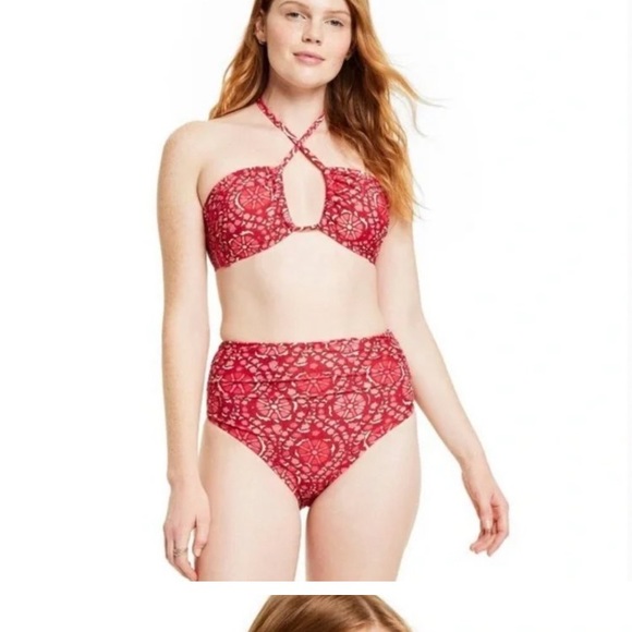 NWT RHODE x Target red Zinnia Floral Print Bandeau Halter Bikini Top - m (8-10) - Picture 4 of 5